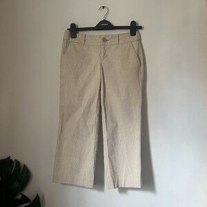 Club Monaco Beige & White Pinstripe Crepe Striped Pant Trousers